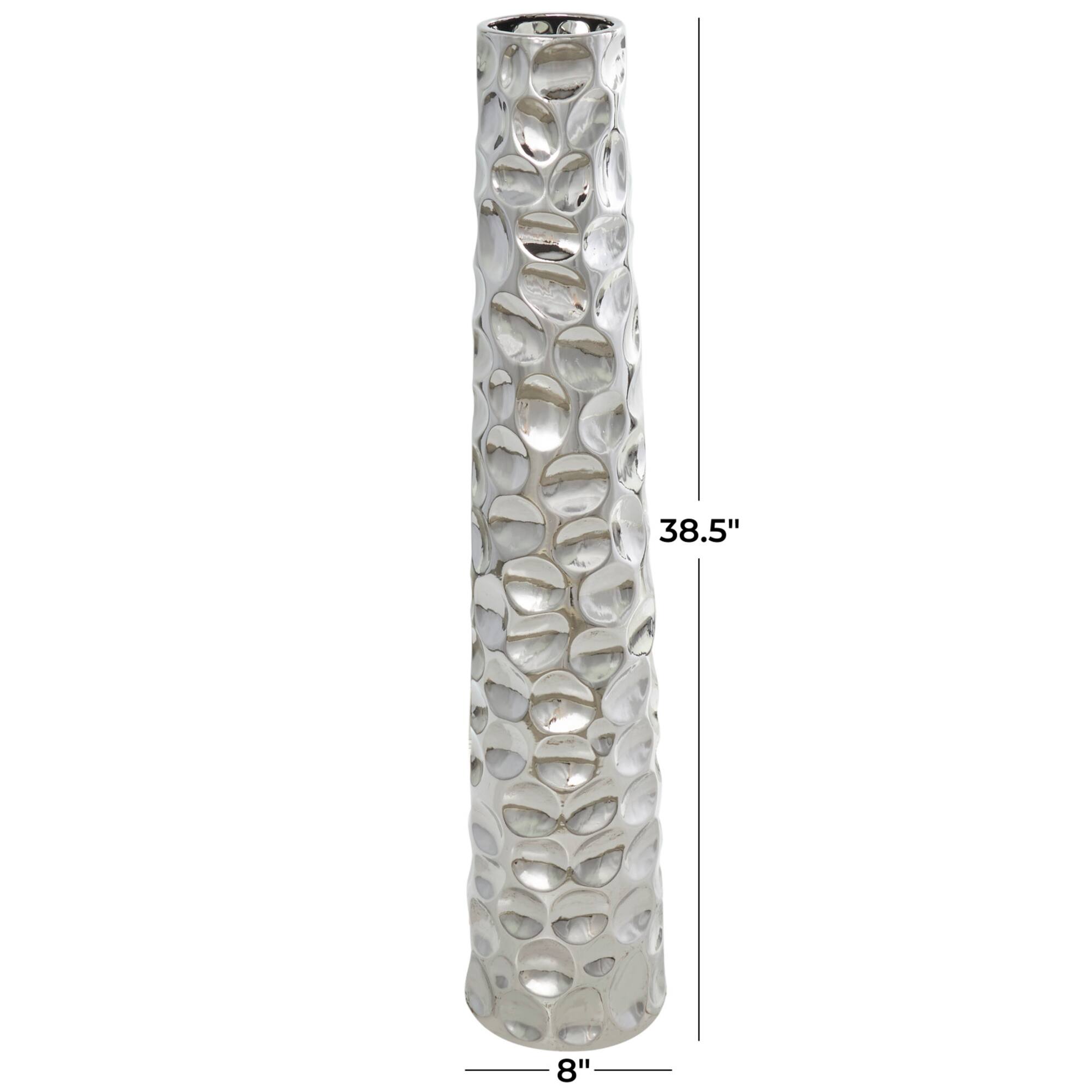3ft. Silver Ceramic Geometric Bubble Vase with Concaved Circles